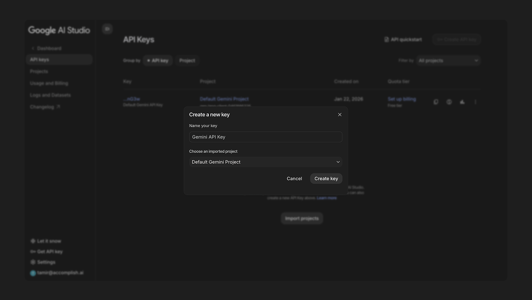 Create a new API key