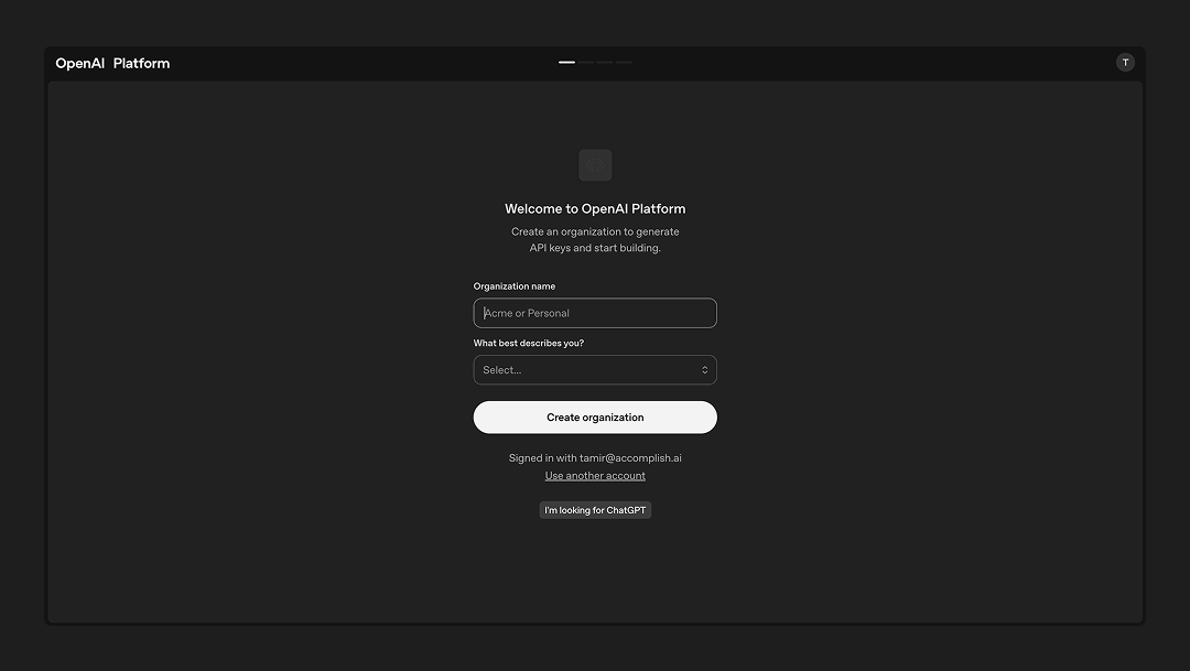 OpenAI API keys section