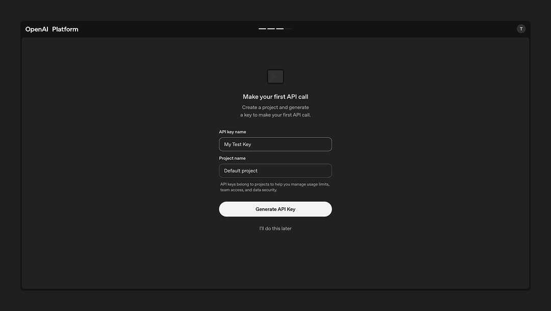Create new API key dialog