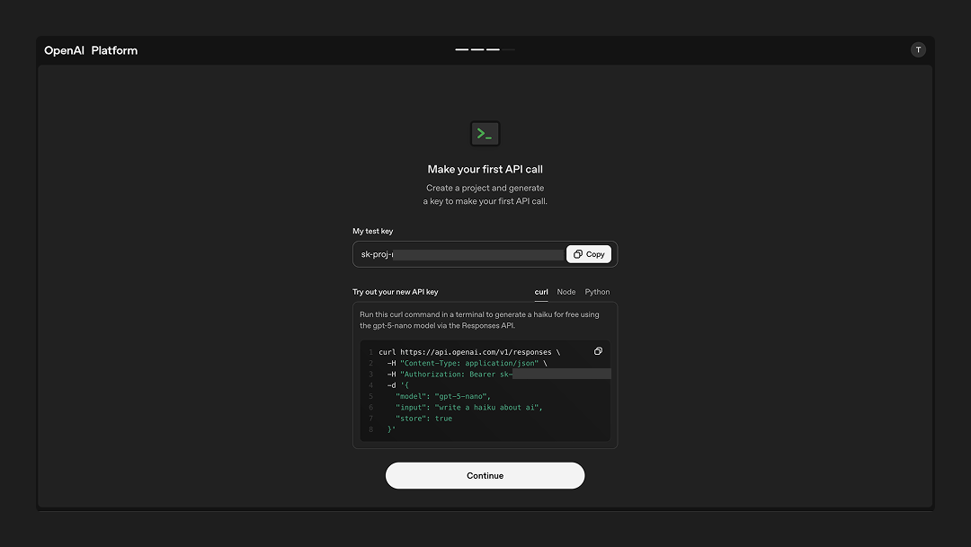 OpenAI API key displayed
