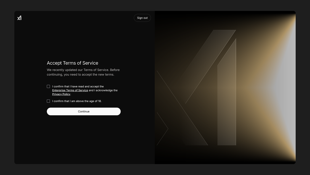 Login and accept terms of service